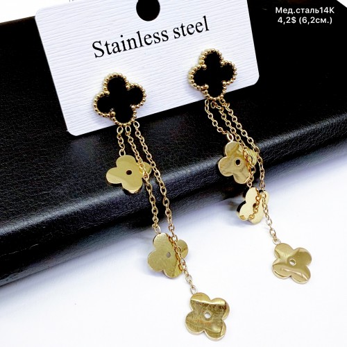 Сережки мед.сталь14К 10660 ( 6.2 см.)